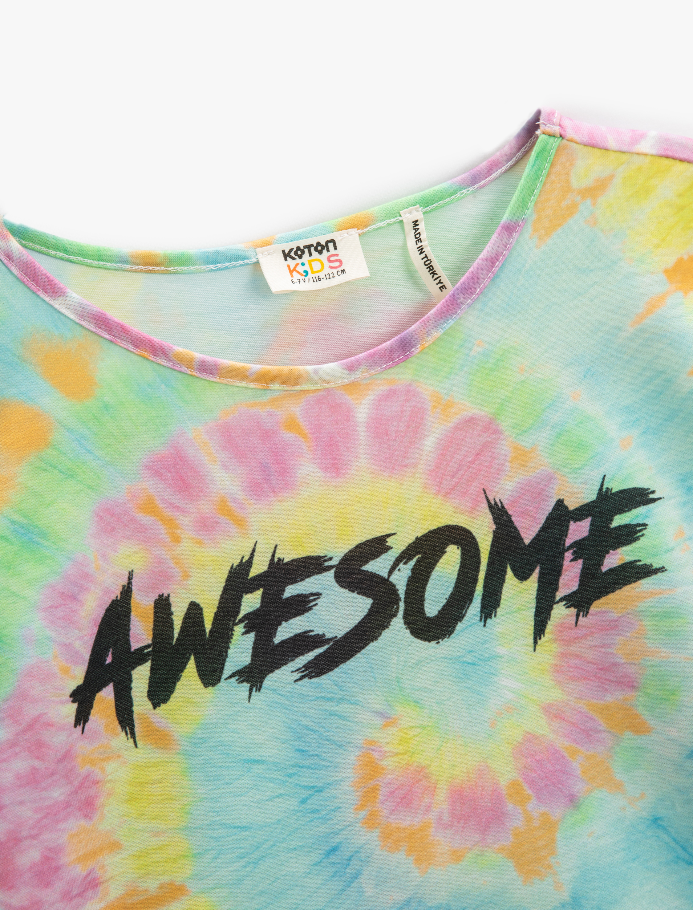  Kız Çocuk Oversize Tişört Batik Desenli Baskılı Kısa Kollu Yuvarlak Yaka