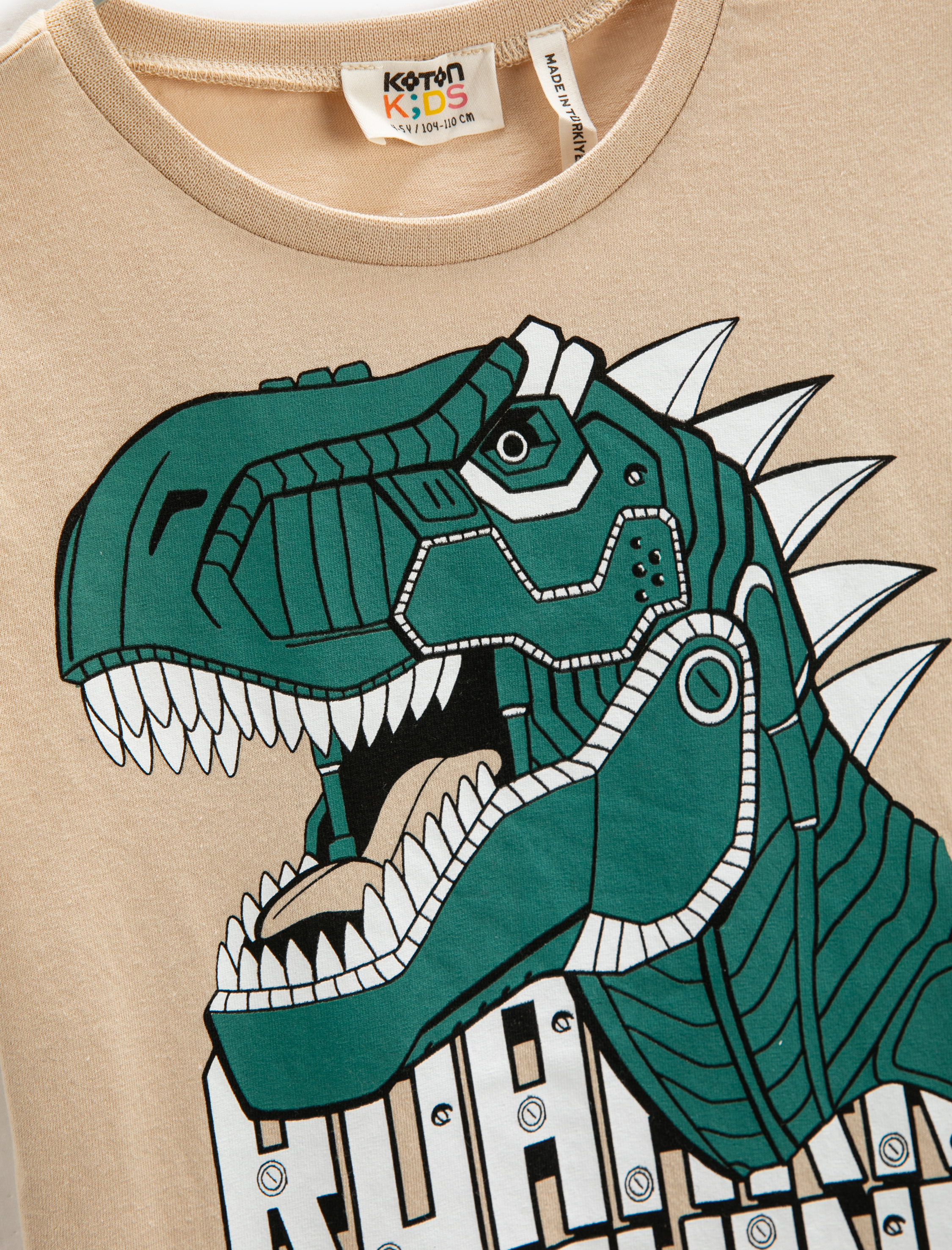  Erkek Çocuk Kısa Kollu Tişört Bisiklet Yaka Dinozor Baskılı