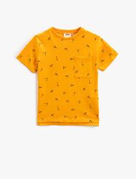 Tişört Baskılı Kısa Kollu Bisiklet Yaka Cepli