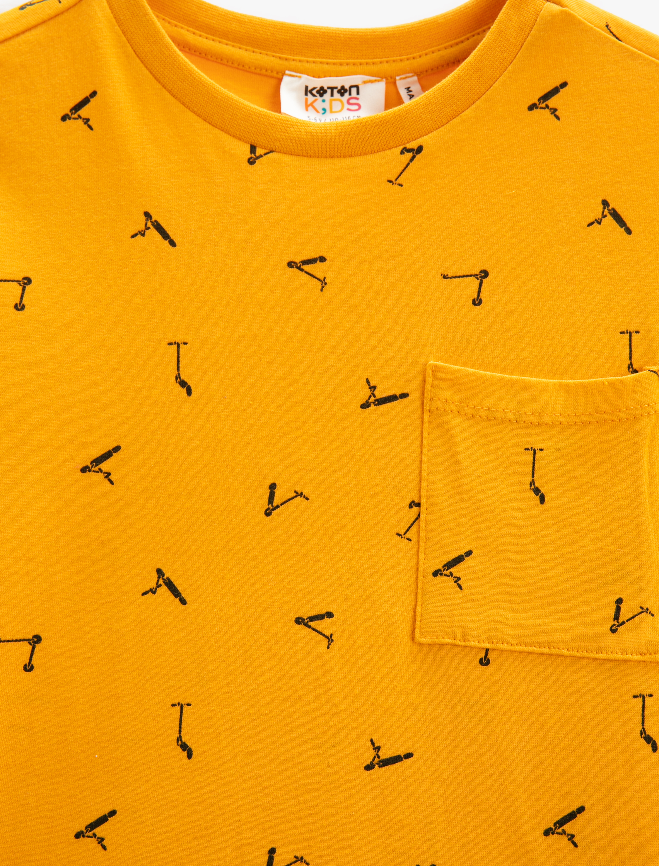  Erkek Çocuk Tişört Baskılı Kısa Kollu Bisiklet Yaka Cepli