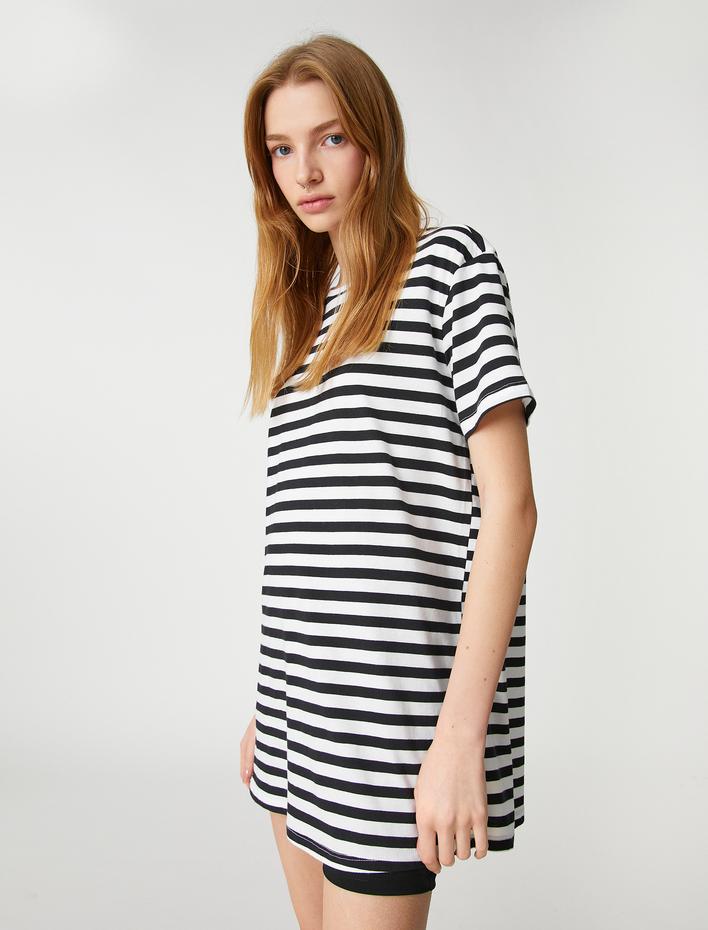  Oversize Tişört Pamuklu Uzun Bisiklet Yaka Kısa Kollu