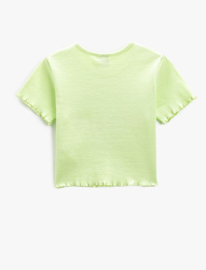 Kız Çocuk Crop Tişört Köpek Baskılı Kısa Kollu Yuvarlak Yaka Pamuklu