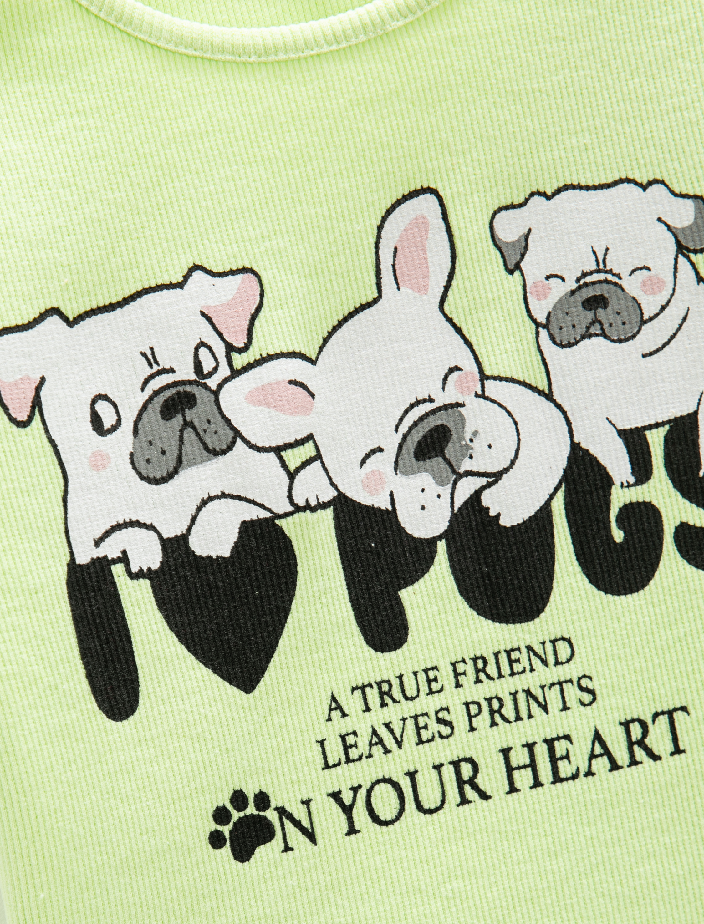  Kız Çocuk Crop Tişört Köpek Baskılı Kısa Kollu Yuvarlak Yaka Pamuklu