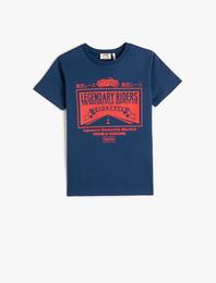 Tişört Baskılı Kısa Kollu Bisiklet Yaka Pamuklu