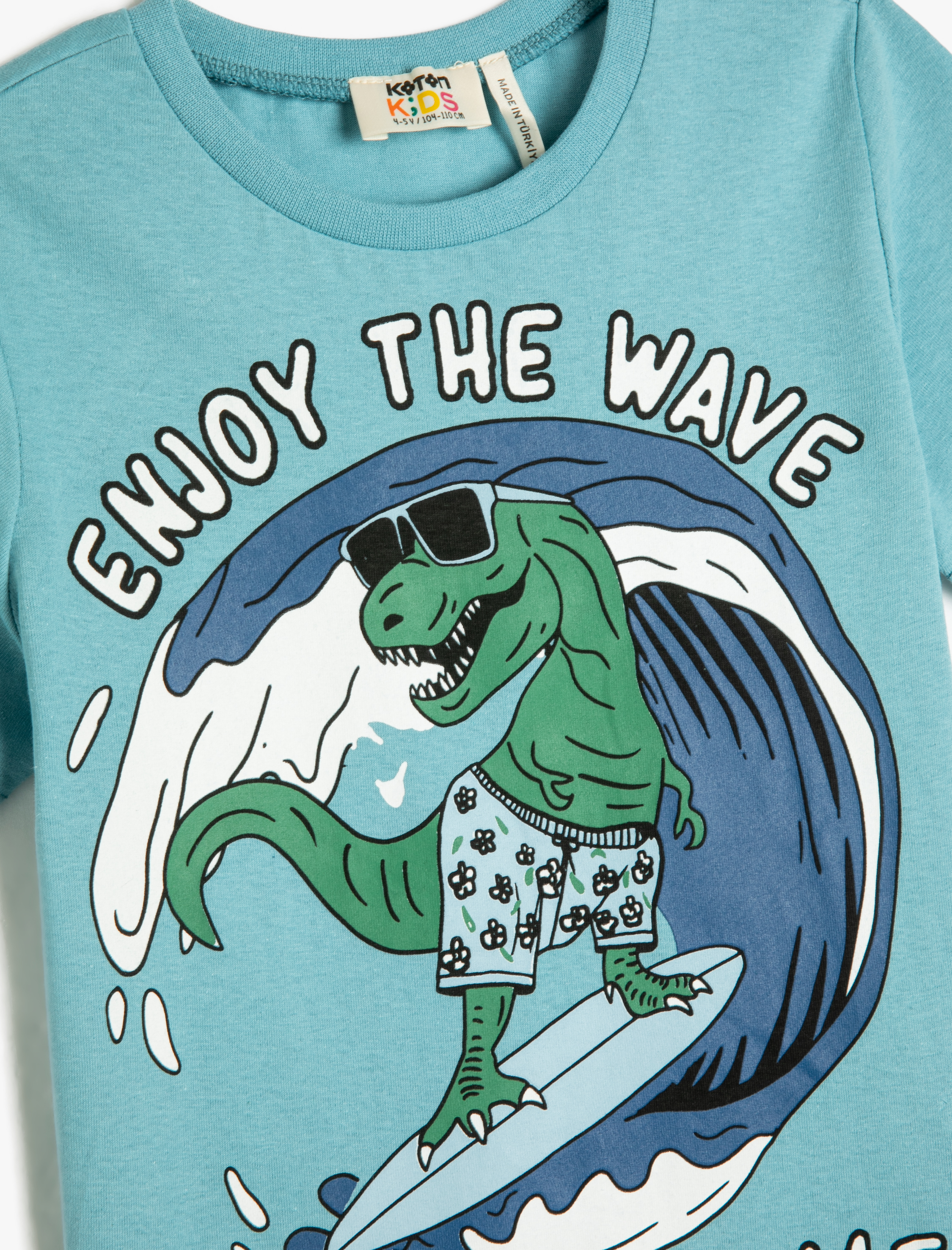  Erkek Çocuk Dinozor Baskılı Kısa Kollu Tişört Bisiklet Yaka Pamuklu