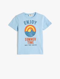 Baskılı Kısa Kollu Tişört Bisiklet Yaka Pamuklu