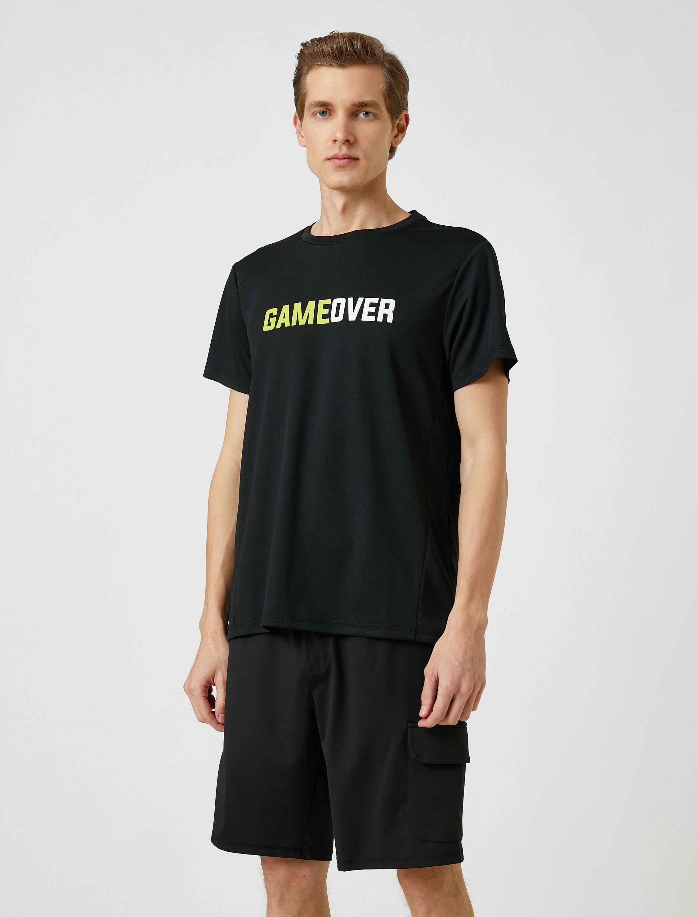   Spor Tişört Slogan Baskılı Bisiklet Yaka Kısa Kollu