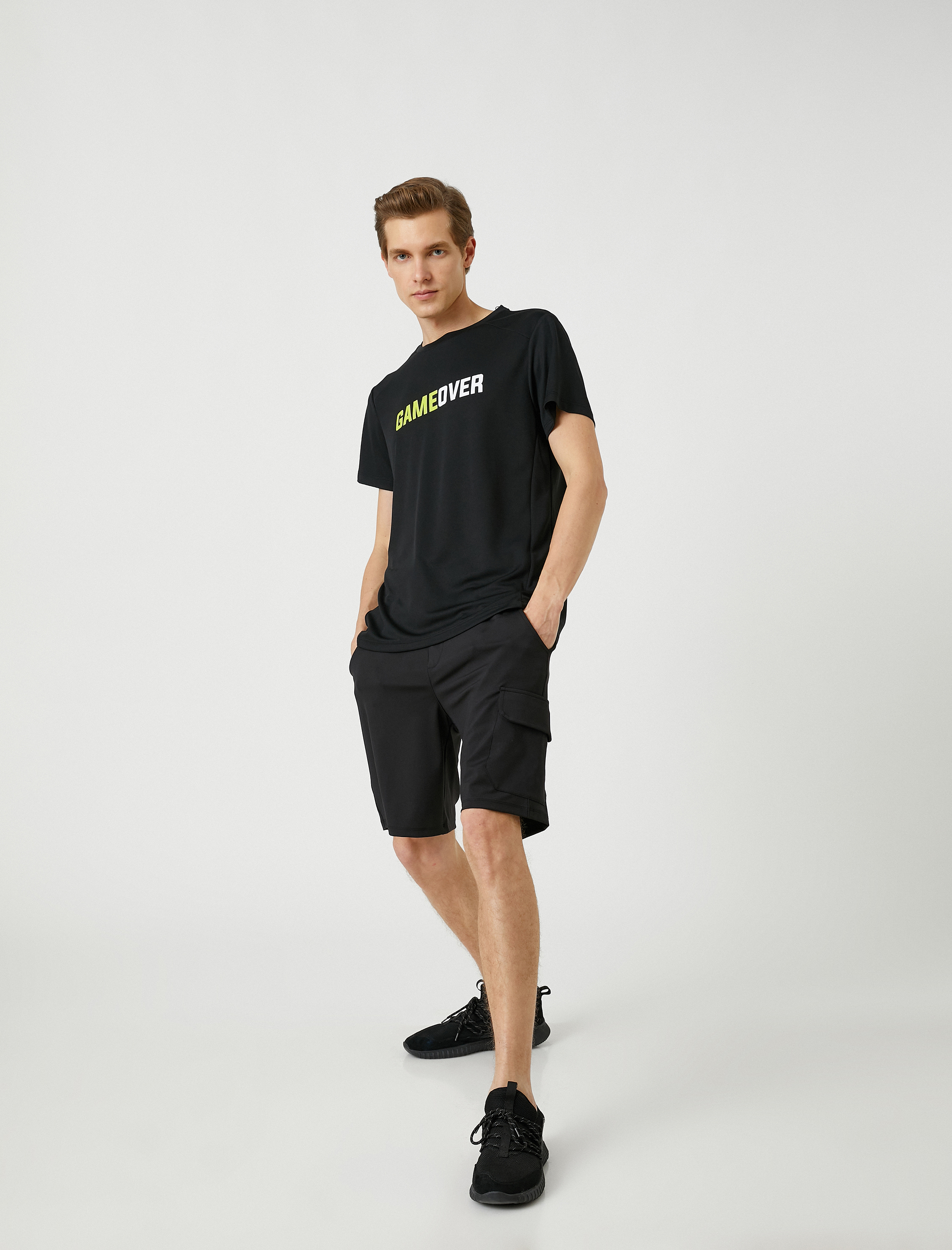   Spor Tişört Slogan Baskılı Bisiklet Yaka Kısa Kollu