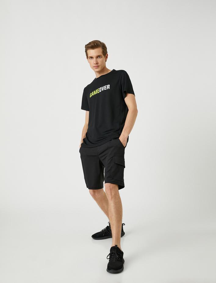  Spor Tişört Slogan Baskılı Bisiklet Yaka Kısa Kollu