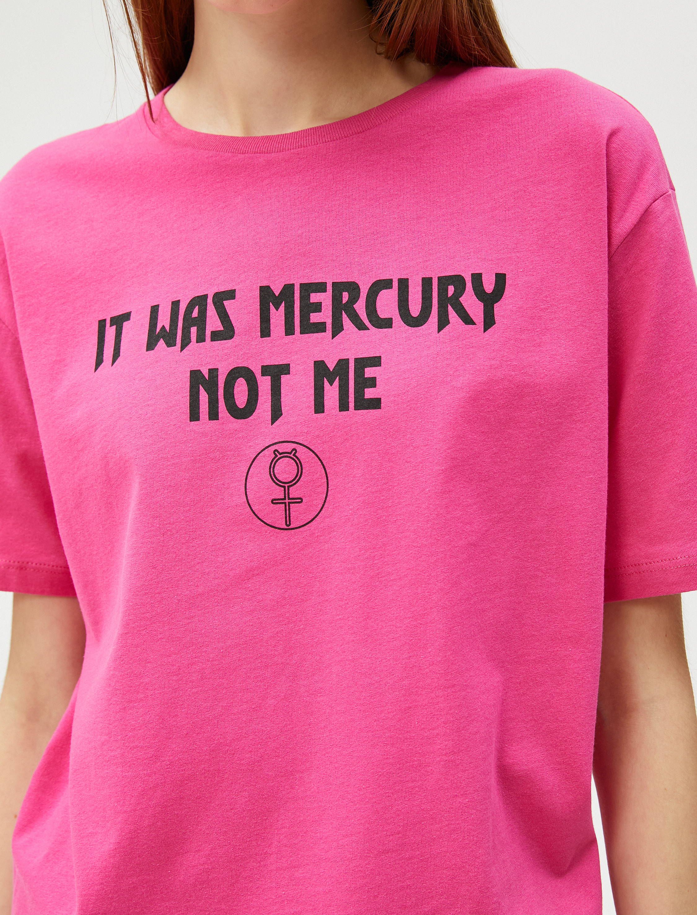 Baskılı Tişört Bisiklet Yaka Kısa Kollu Pamuklu