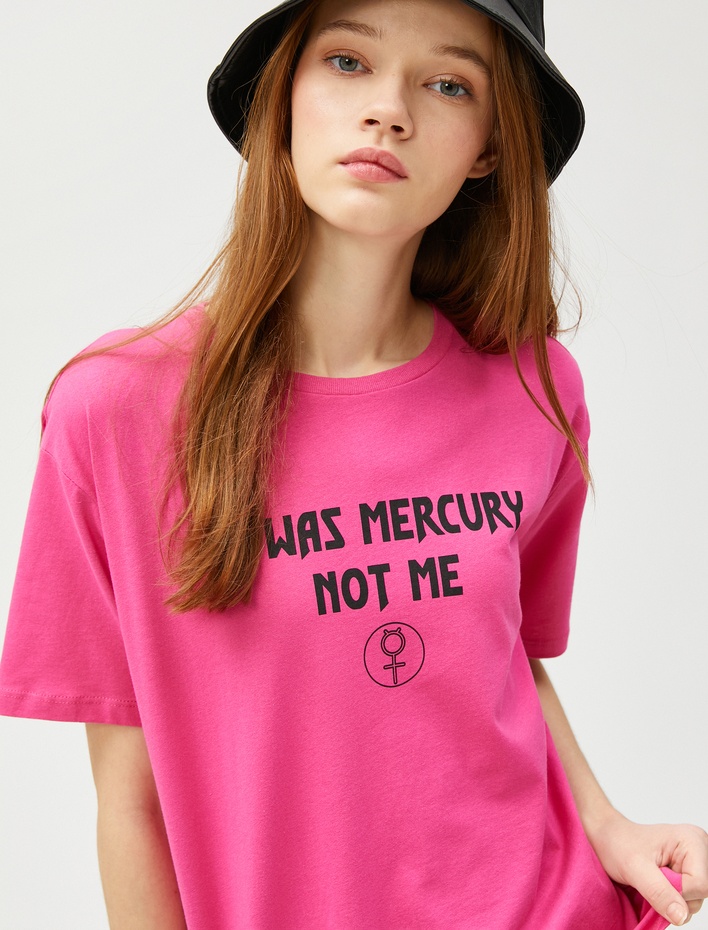  Baskılı Tişört Bisiklet Yaka Kısa Kollu Pamuklu