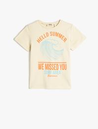 Kısa Kollu Tişört Baskılı Bisiklet Yaka Pamuklu