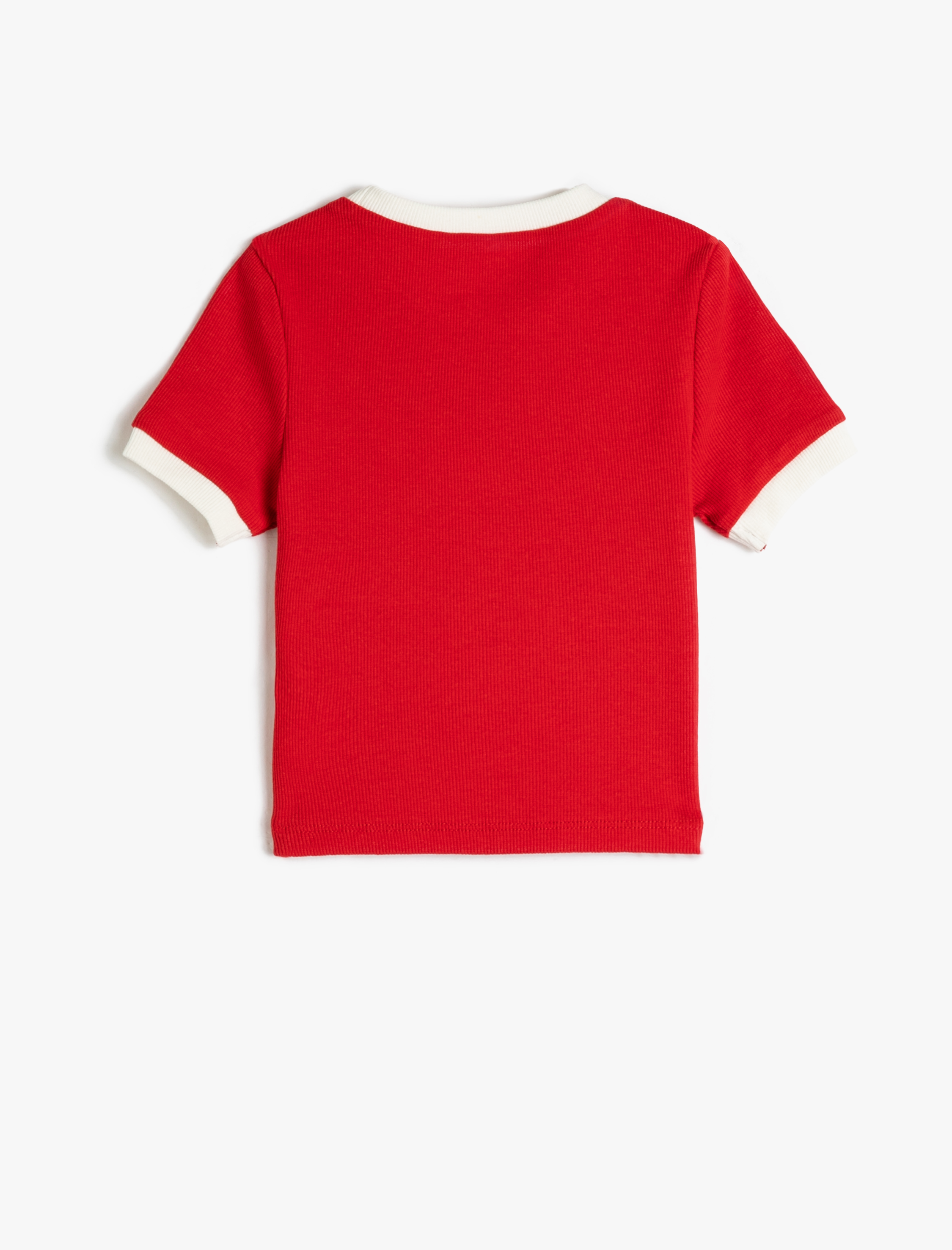  Kız Çocuk Crop Tişört Kısa Kollu Bisiklet Yaka Ribanalı İşleme Detaylı