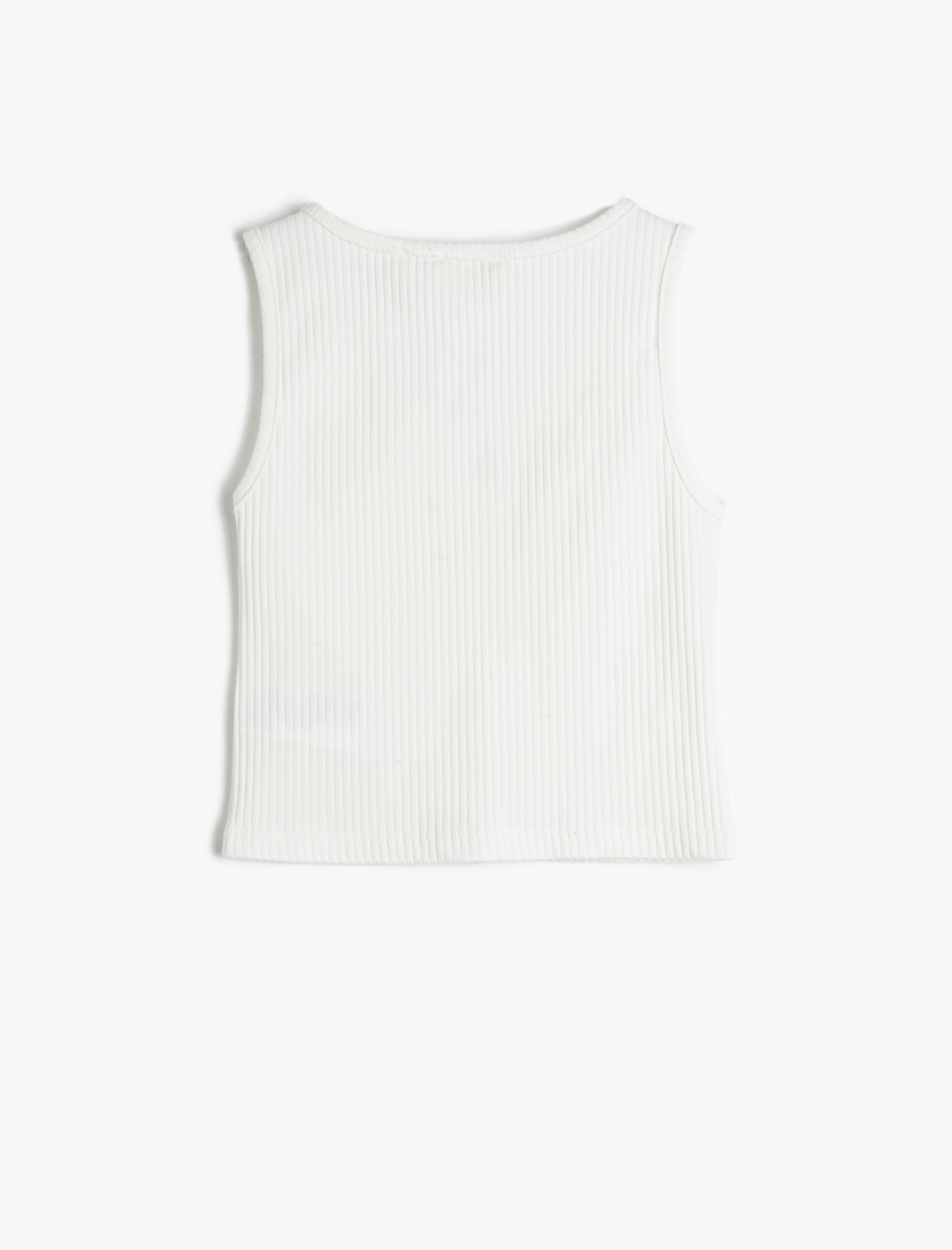  Kız Çocuk Crop Üst Kolsuz Fitilli Pencere Detaylı V Yaka