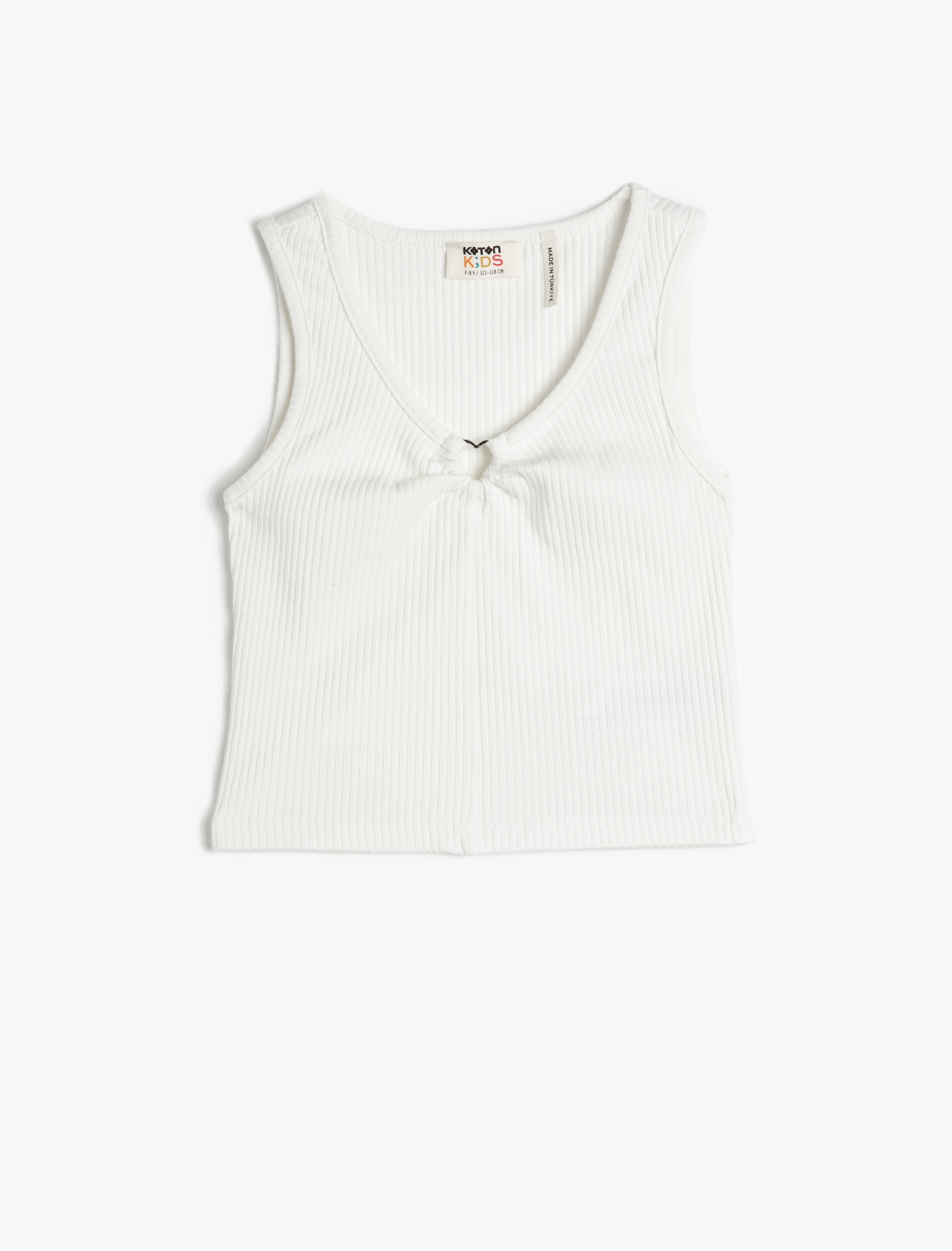  Kız Çocuk Crop Üst Kolsuz Fitilli Pencere Detaylı V Yaka