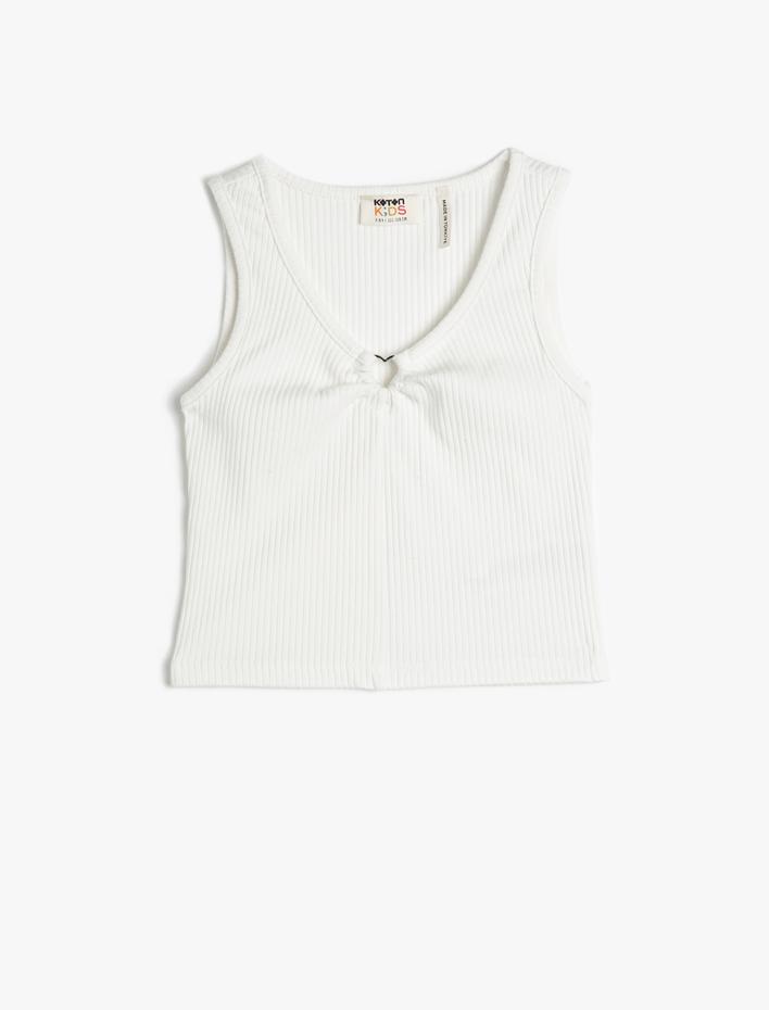 Kız Çocuk Crop Üst Kolsuz Fitilli Pencere Detaylı V Yaka