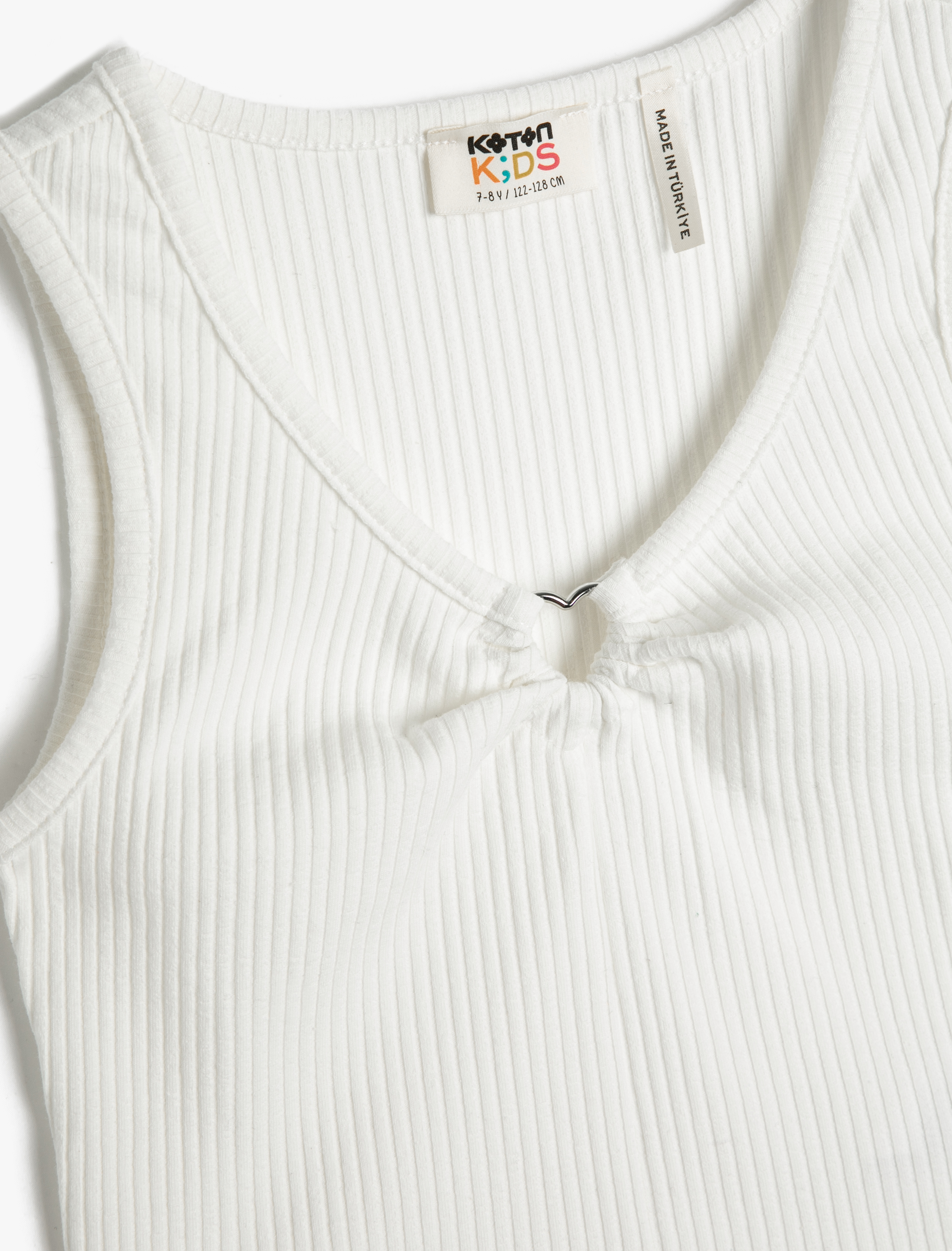  Kız Çocuk Crop Üst Kolsuz Fitilli Pencere Detaylı V Yaka