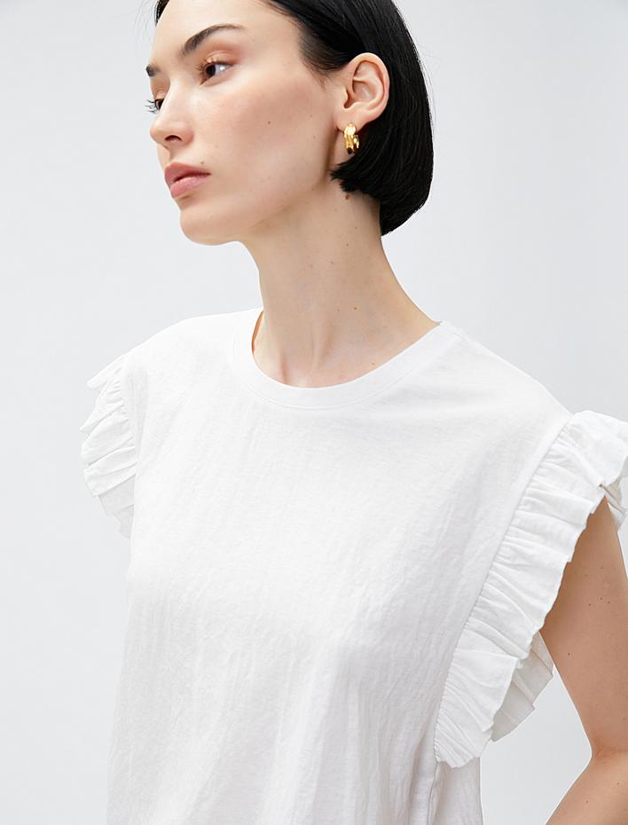  Kol Detaylı Tişört Bisiklet Yaka