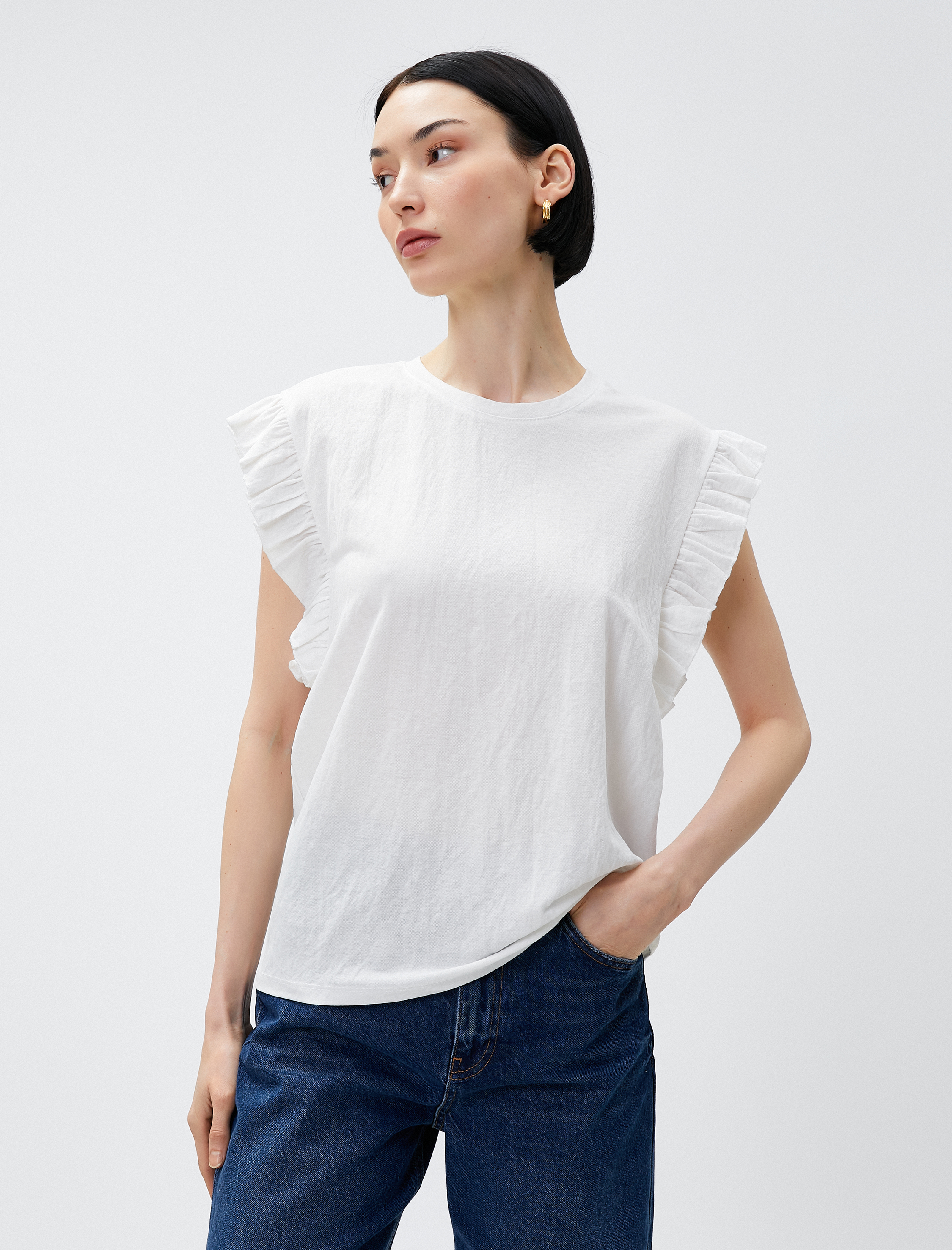   Kol Detaylı Tişört Bisiklet Yaka