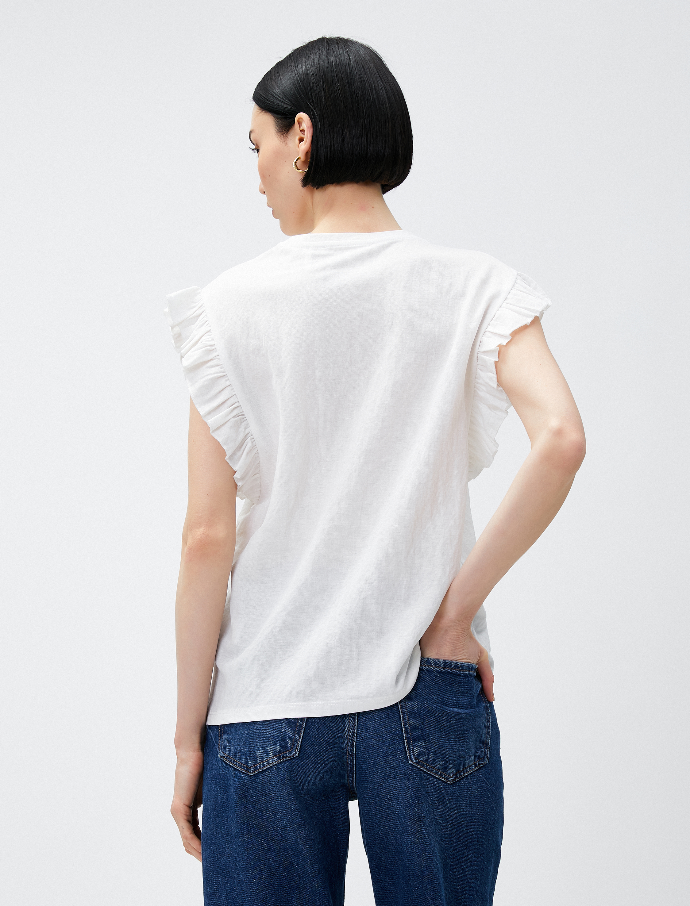   Kol Detaylı Tişört Bisiklet Yaka