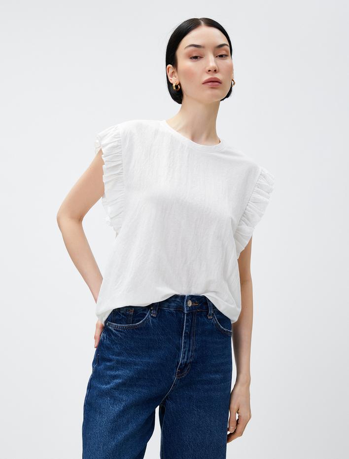  Kol Detaylı Tişört Bisiklet Yaka