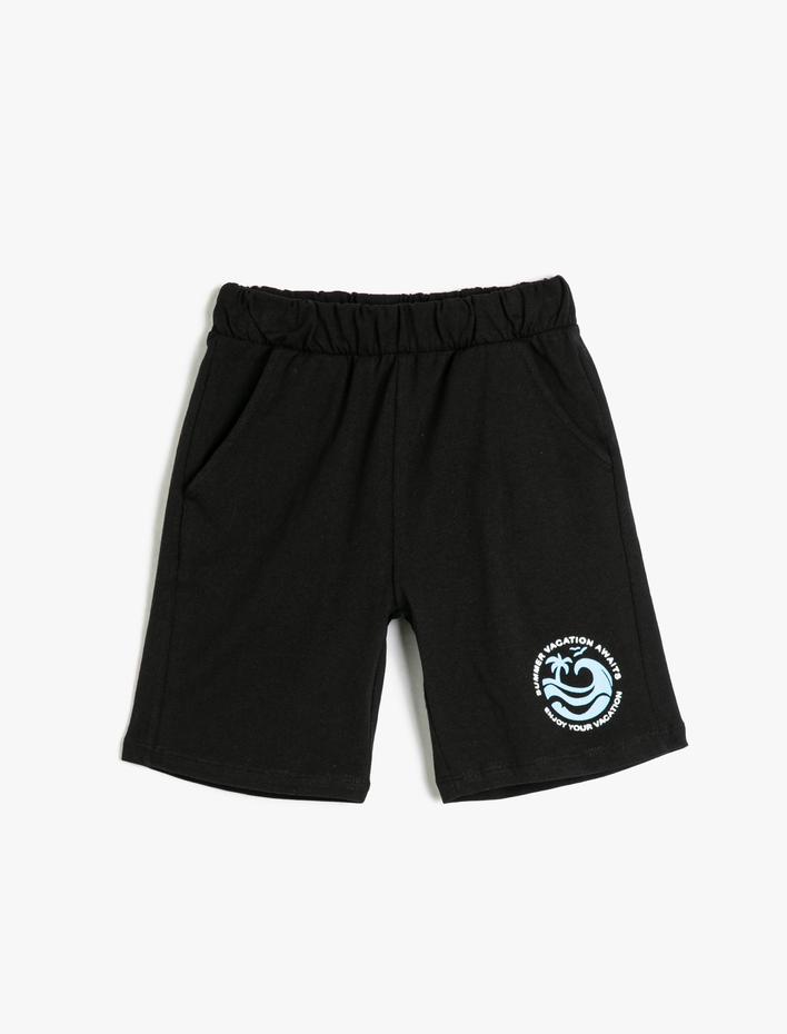 Erkek Çocuk Beli Lastikli Şort Cepli Baskı Detaylı Pamuklu