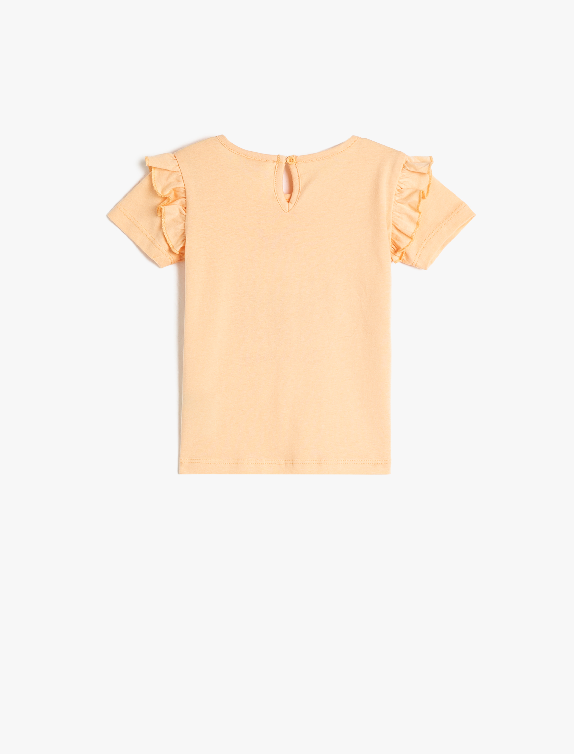  Kız Bebek Tişört Kısa Kollu Bisiklet Yaka Fırfırlı İşlemeli Pamuklu