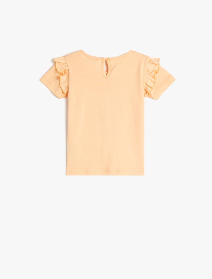 Kız Bebek Tişört Kısa Kollu Bisiklet Yaka Fırfırlı İşlemeli Pamuklu