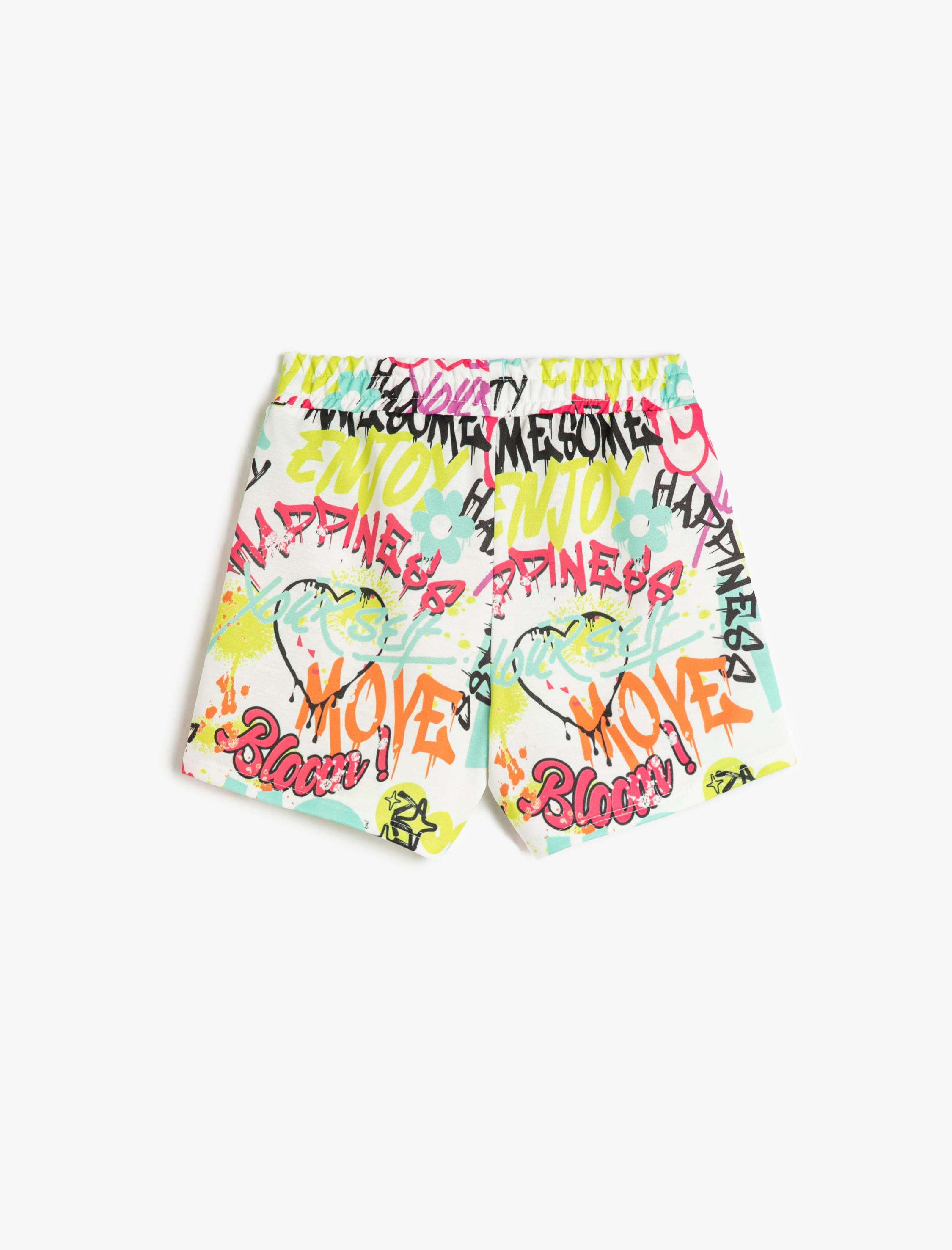  Kız Çocuk Şort Beli Lastikli Cepli Baskılı