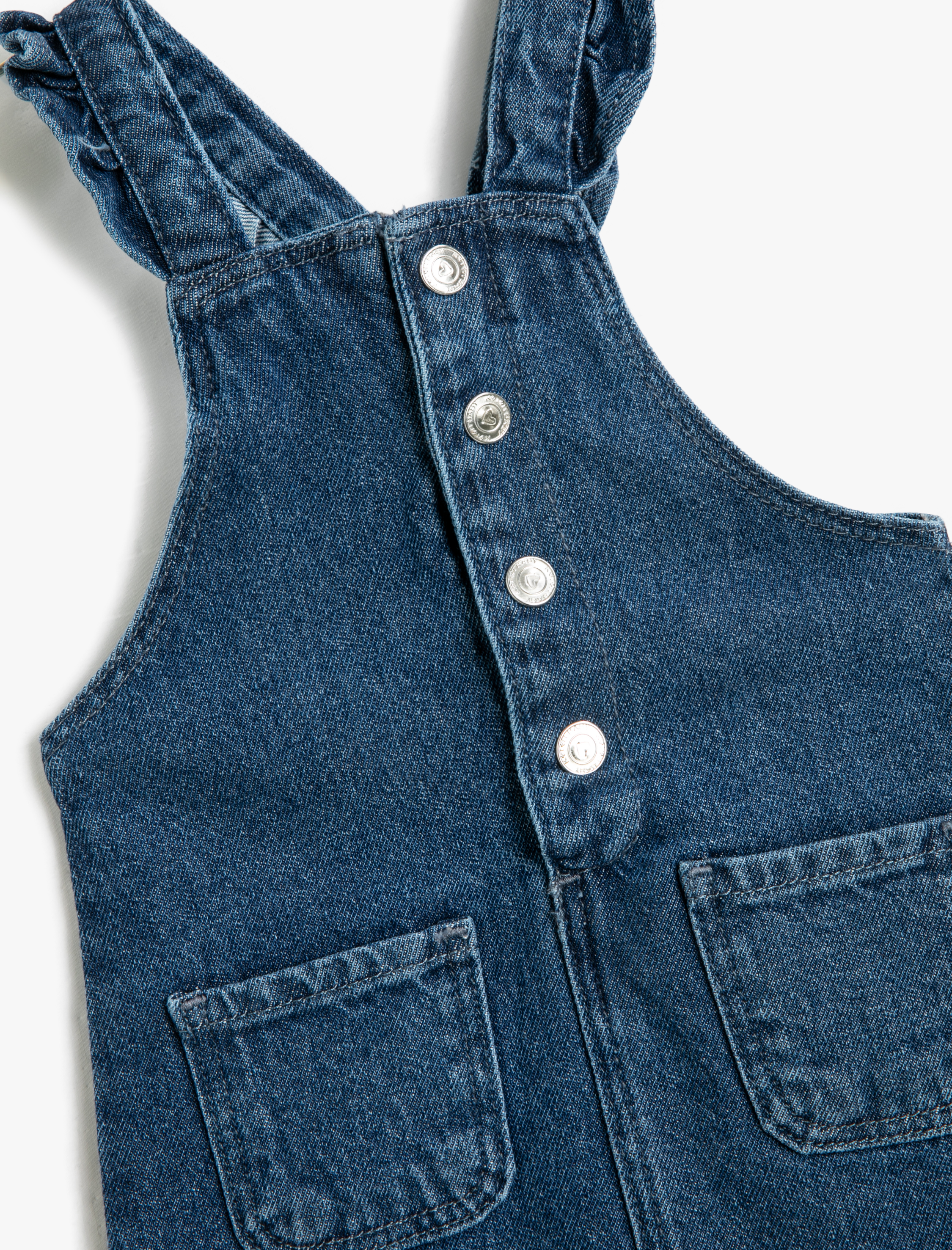  Kız Bebek Kot Elbise Salopet Düğmeli Fırfır Detaylı Pamuklu