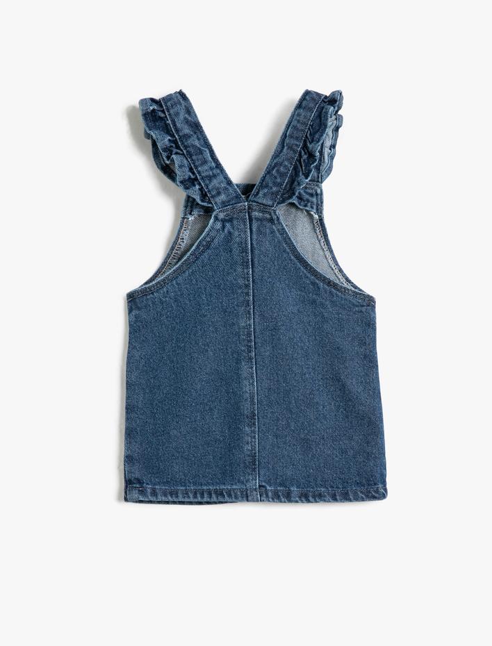 Kız Bebek Kot Elbise Salopet Düğmeli Fırfır Detaylı Pamuklu