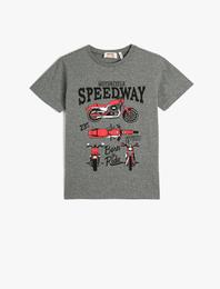 Motorsiklet Baskılı Tişört Yarış Temalı Bisiklet Yaka Kısa Kollu