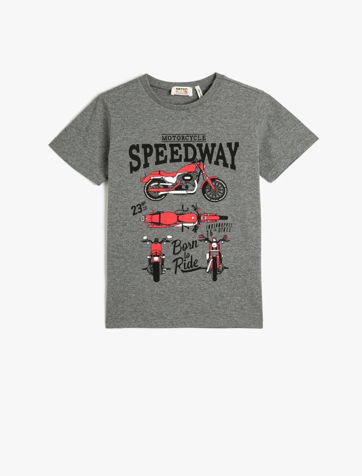 Erkek Çocuk Motorsiklet Baskılı Tişört Yarış Temalı Bisiklet Yaka Kısa Kollu
