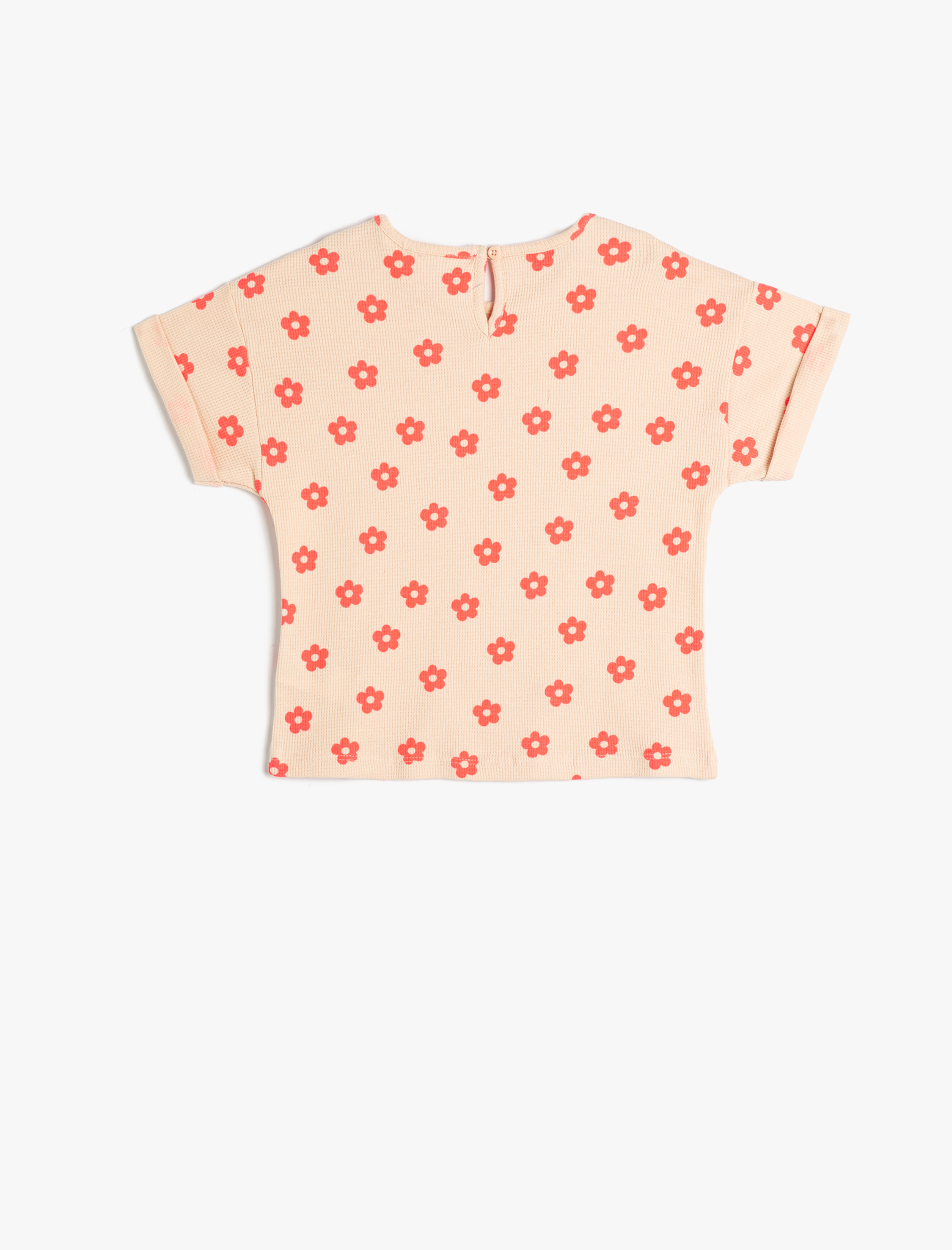  Kız Bebek Tişört Çiçekli Kısa Kollu Bisiklet Yaka Dokulu Pamuklu