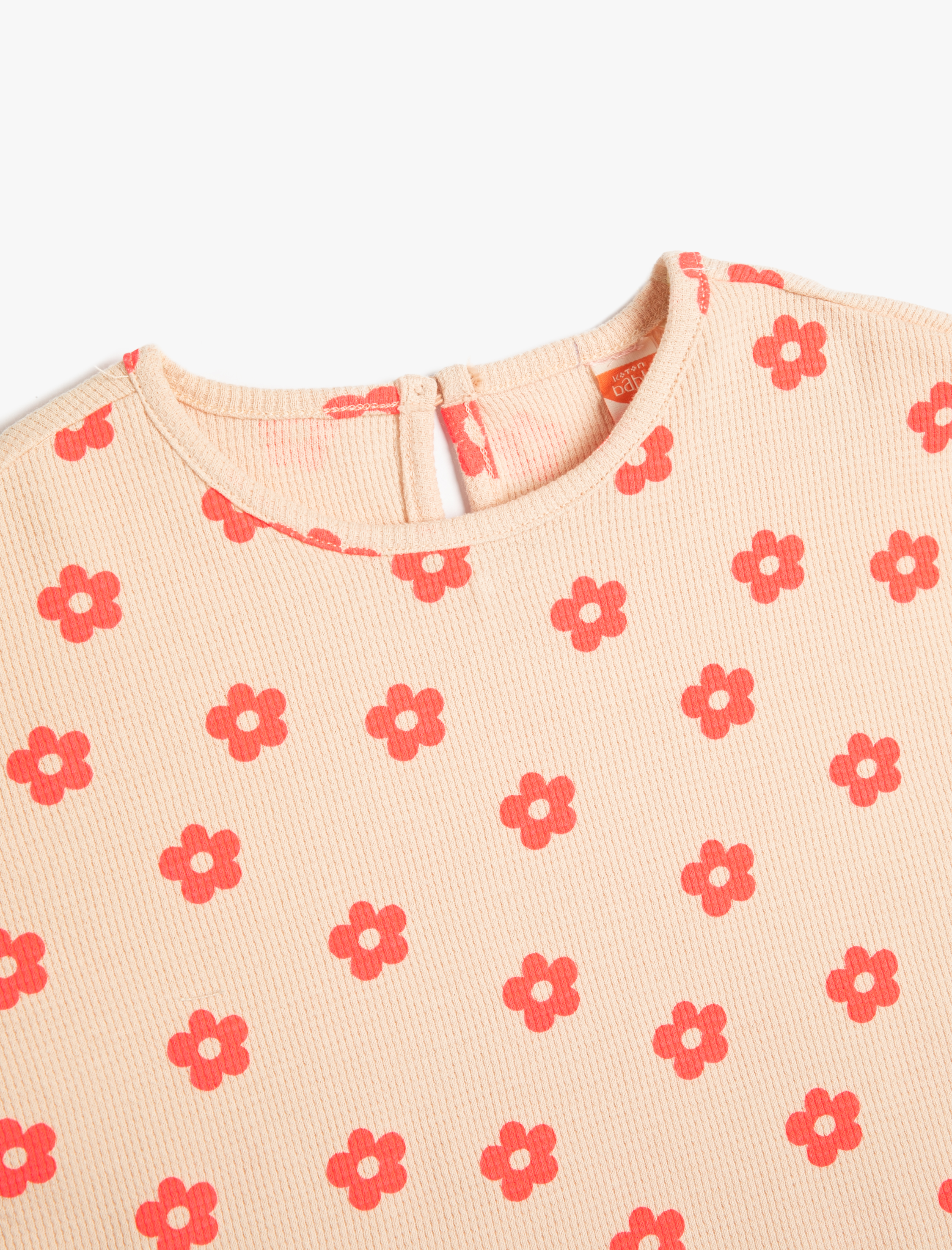  Kız Bebek Tişört Çiçekli Kısa Kollu Bisiklet Yaka Dokulu Pamuklu