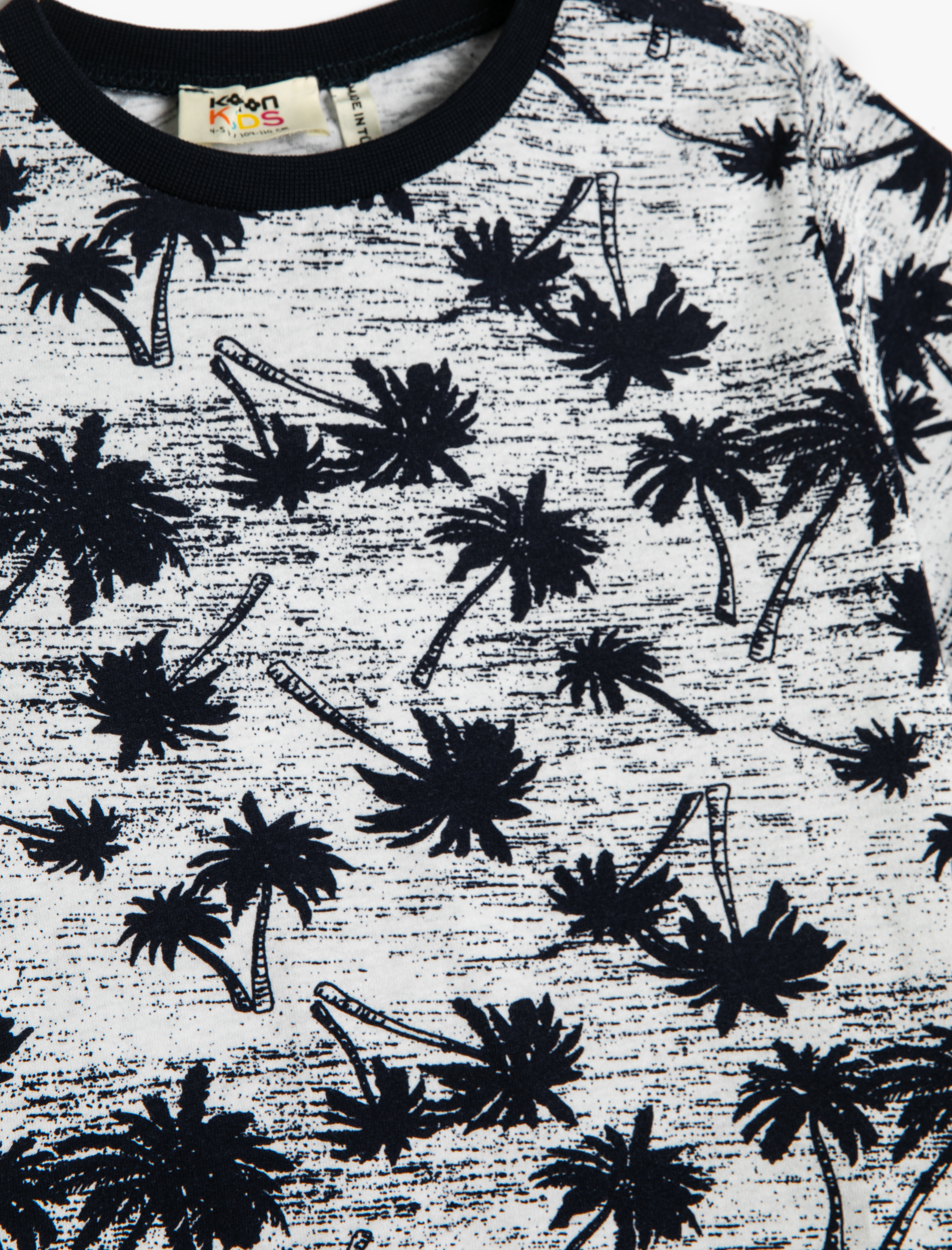  Erkek Çocuk Tişört Kısa Kollu Bisiklet Yaka Palmiye Baskılı Pamuklu