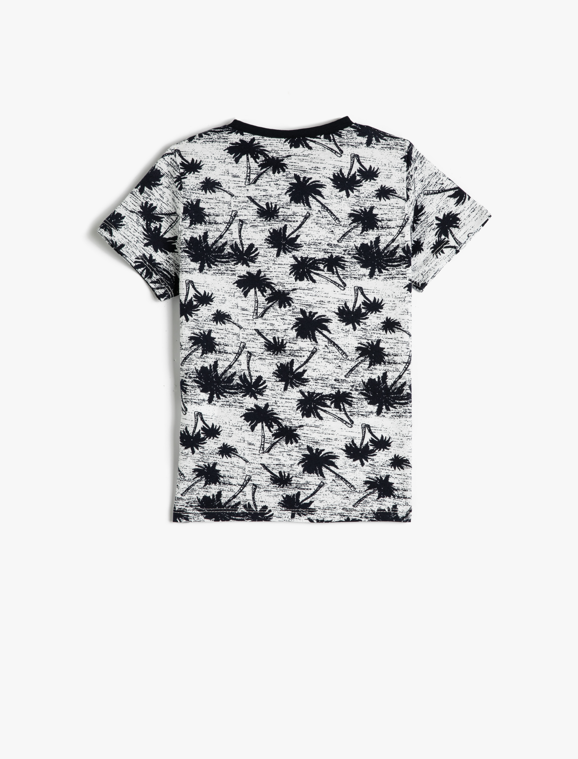  Erkek Çocuk Tişört Kısa Kollu Bisiklet Yaka Palmiye Baskılı Pamuklu
