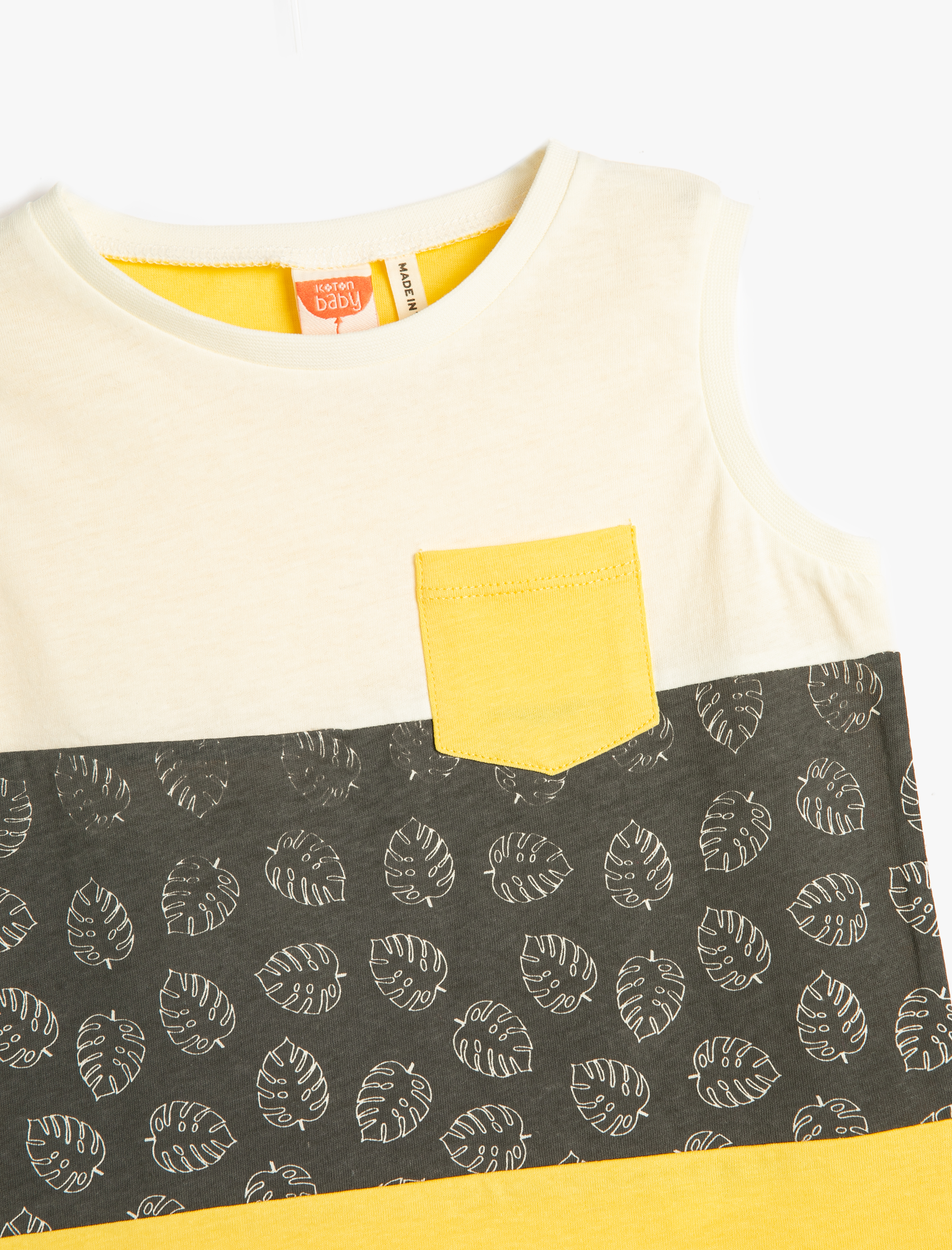  Erkek Bebek Kolsuz Tişört Renk Bloklu Yuvarlak Yaka Pamuklu