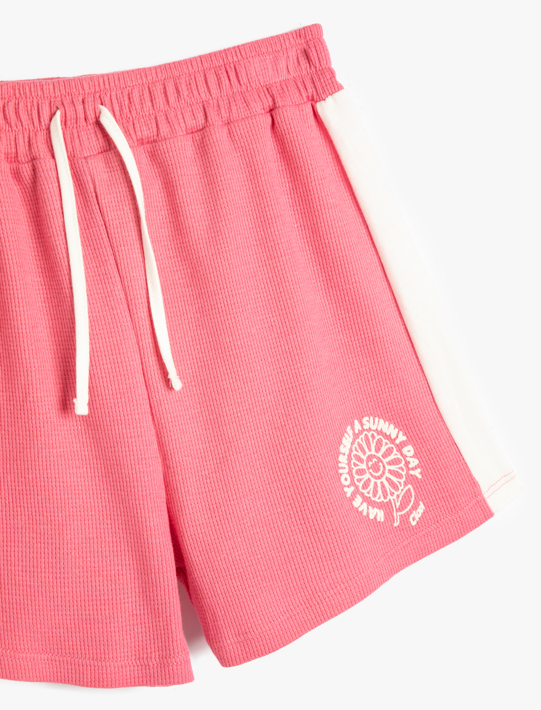  Kız Çocuk Şort Beli Bağlamalı Renk Kontrastlı Pamuklu