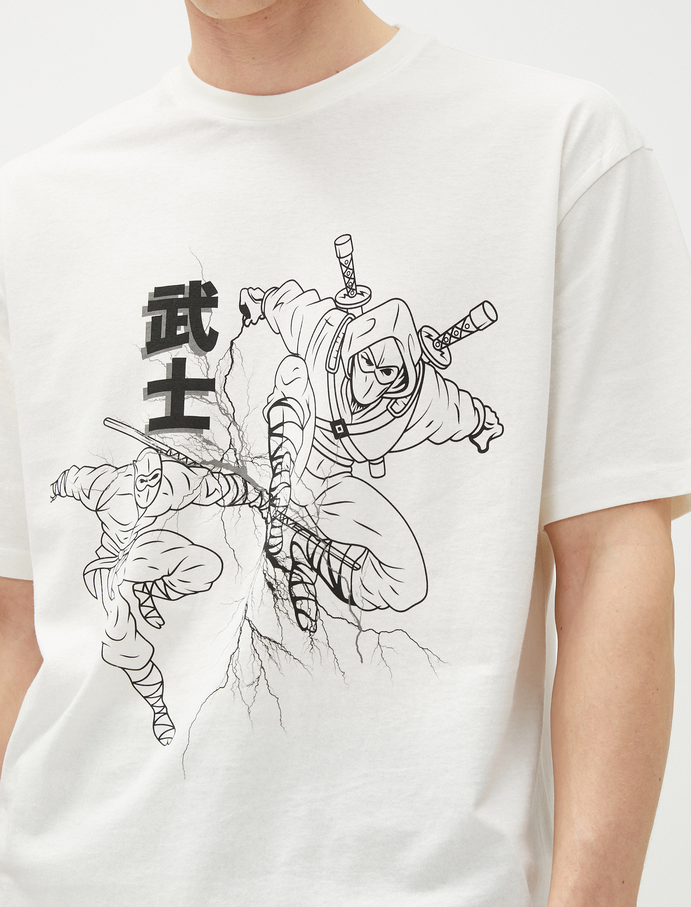   Oversize Tişört Anime Baskılı Bisiklet Yaka Kısa Kollu Pamuklu