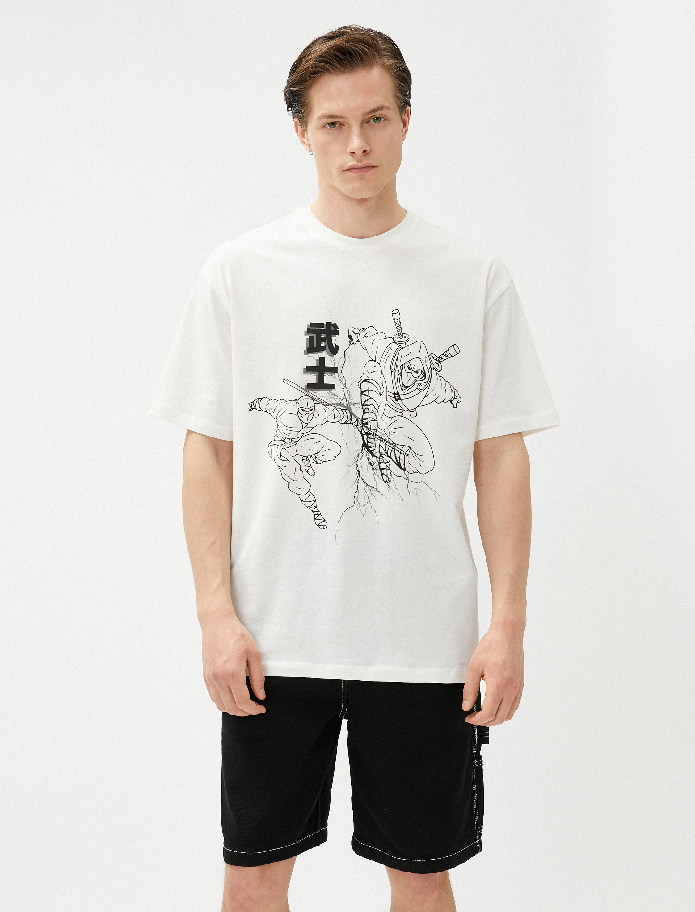   Oversize Tişört Anime Baskılı Bisiklet Yaka Kısa Kollu Pamuklu