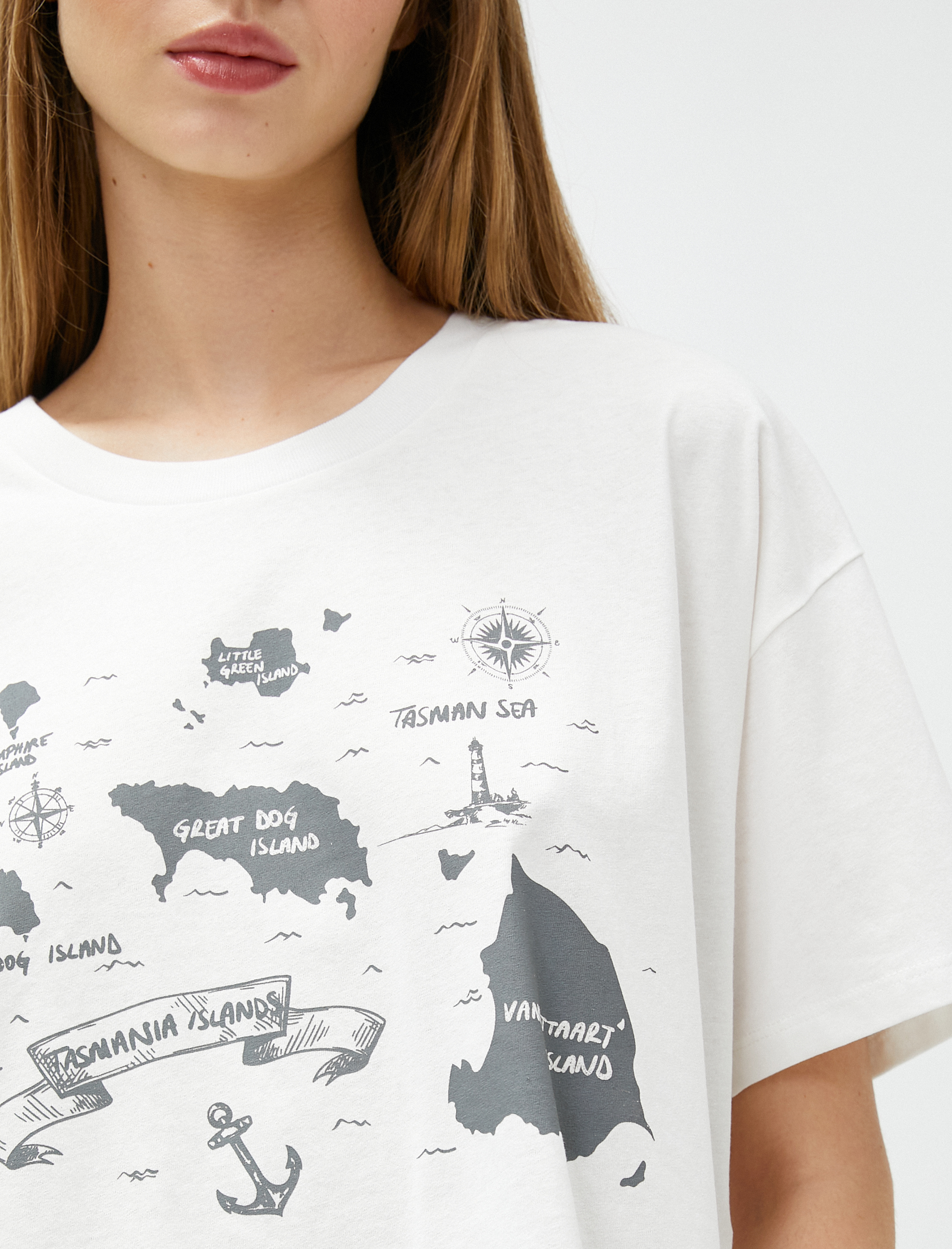   Crop Tişört Baskılı Bisiklet Yaka Kısa Kollu Pamuklu