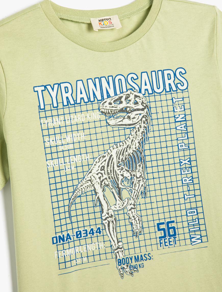  Erkek Çocuk Tişört Dinozor Baskılı Kısa Kollu Bisiklet Yaka Pamuklu