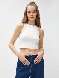 Crop Atlet Halter Yaka File Detaylı Pamuklu