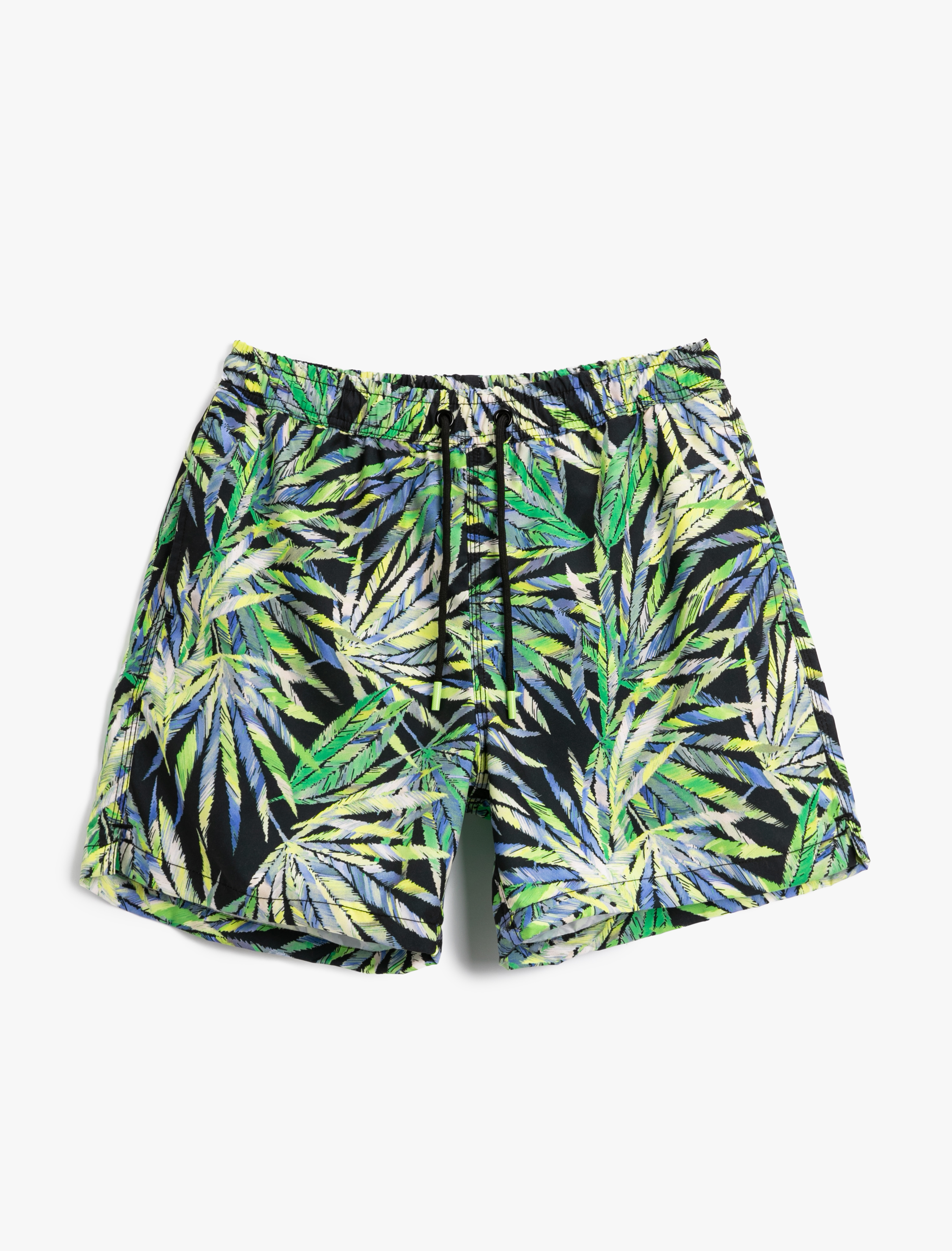   Deniz Şortu Yaprak Baskılı Beli Bağcıklı Cepli