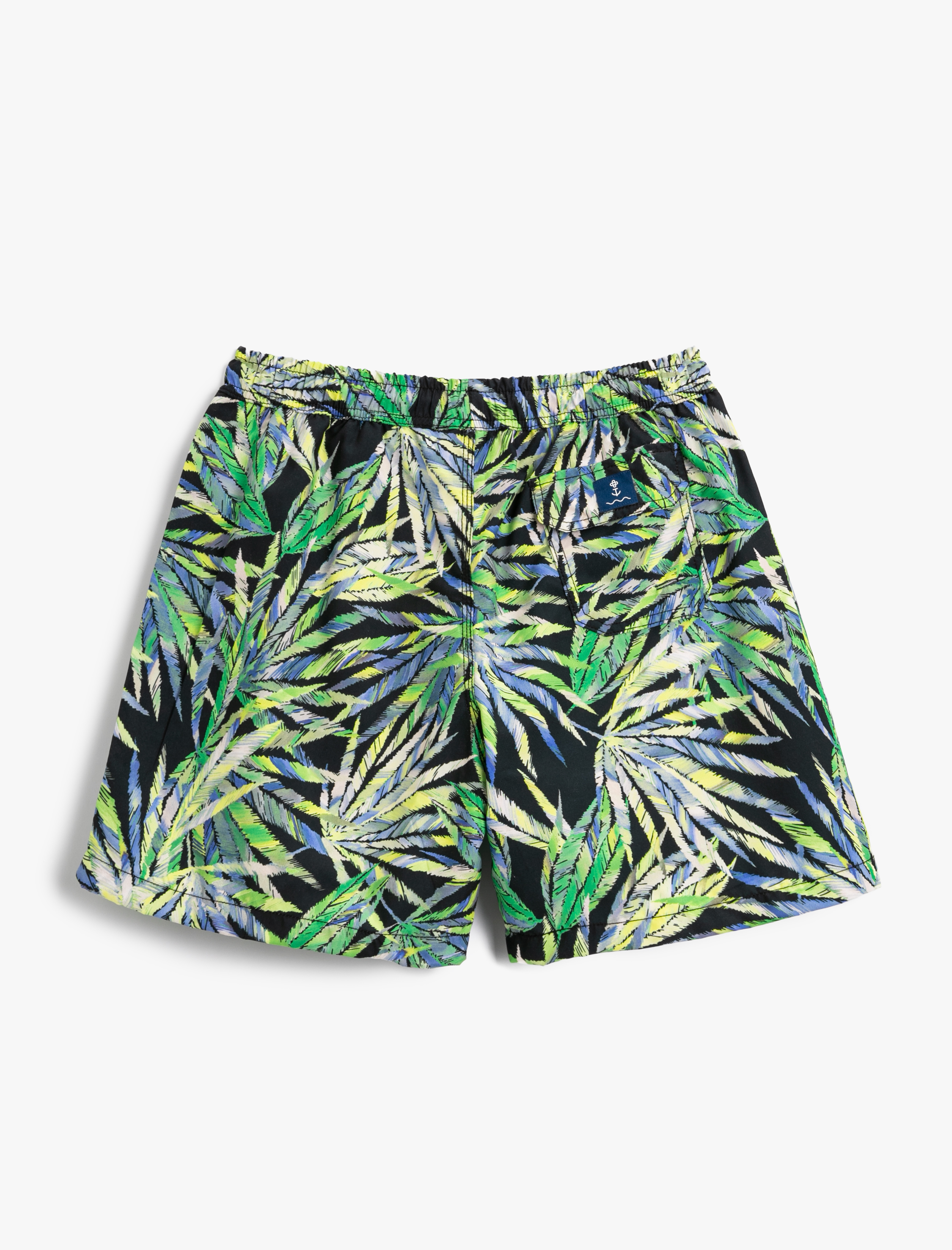   Deniz Şortu Yaprak Baskılı Beli Bağcıklı Cepli