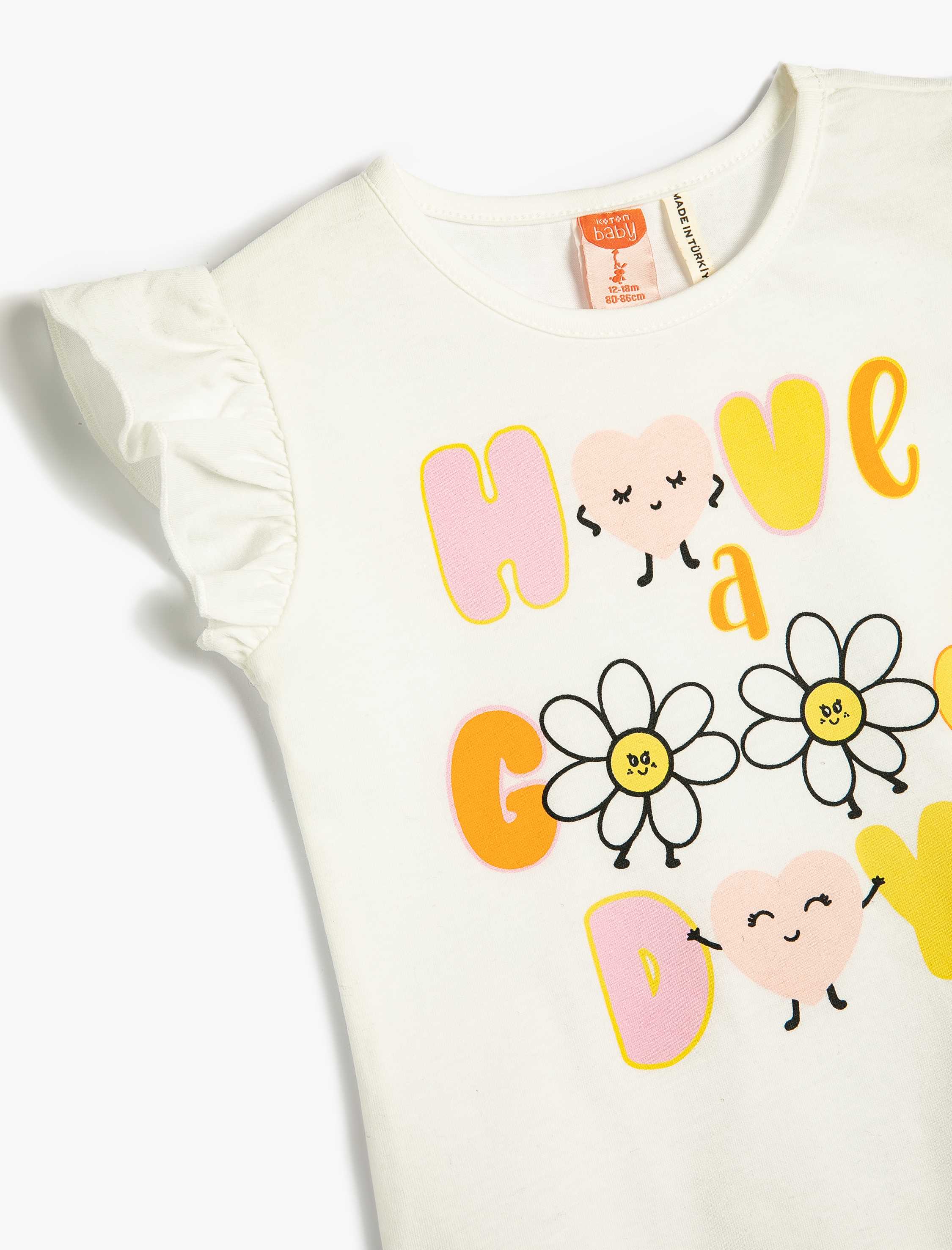  Kız Bebek Tişört Bisiklet Yaka Kolsuz Fırfırlı Papatya Baskılı Pamuklu