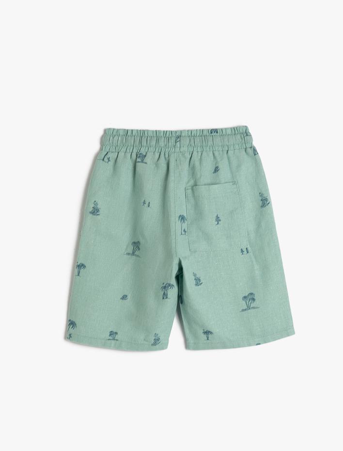 Erkek Çocuk Keten Chino Şort Beli Bağlamalı Lastikli Cepli