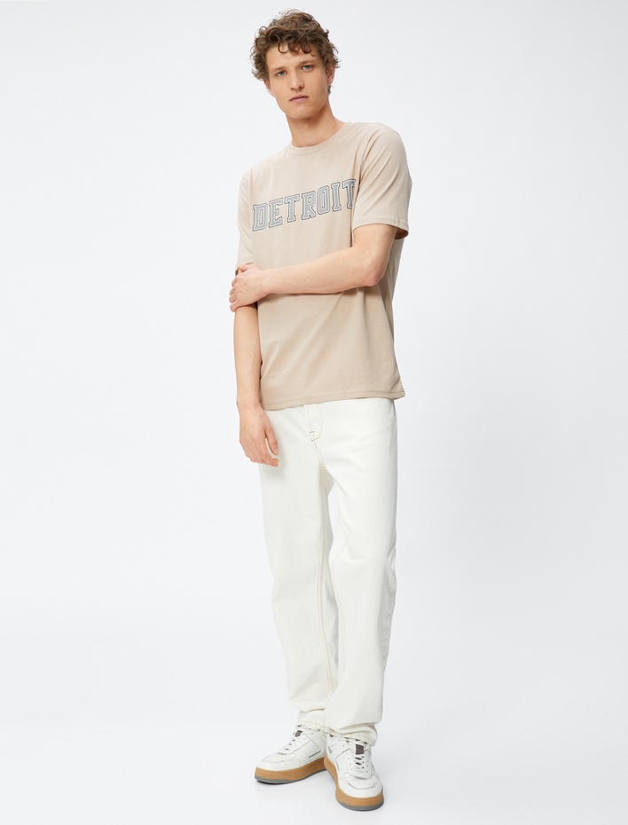  Kolej Tişört Baskılı Bisiklet Yaka Kısa Kollu Pamuklu