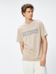 Kolej Tişört Baskılı Bisiklet Yaka Kısa Kollu Pamuklu